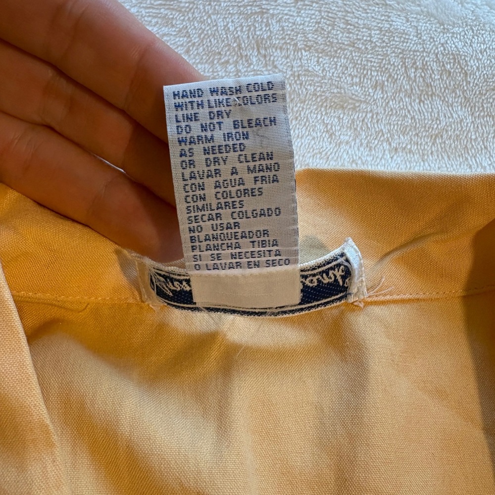 Anna & Frank Vintage 100% Silk Short Sleeve Button Up Shirt Orange Sz L Tie Back - Picture 7 of 9